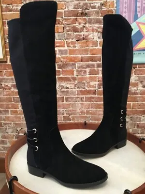 Vince Camuto Black Suede & Stretch Back Pauletta Riding Boots 6.5 Sale • $39.95