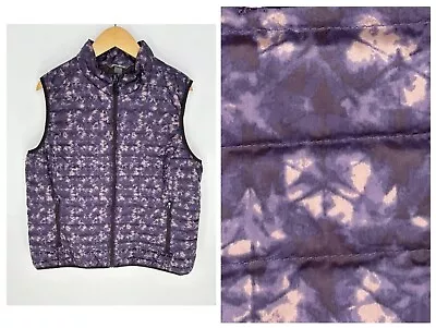 Eddie Bauer EB700 Womens XL Down Vest Purple Printed Puffer Quilted Full Zip • $22.88