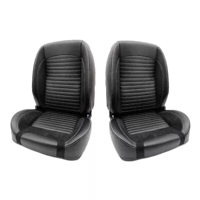 Classic Retro Style Low Back Bucket Seats Quick Tilt Lever PU Leather Black Pair • $749.99