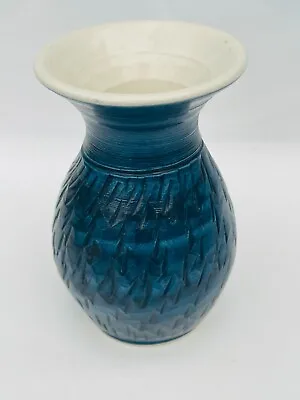 Studio Pottery Vase Blue Design Trumpet Top 10.5cm Tall • £8.49