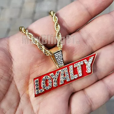 Hip Hop Iced Gold Plated Cubic Zirconia LOYALTY Pendant 24  Rope Chain Necklace • $11.99