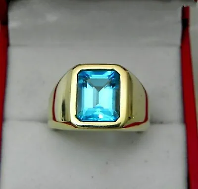 Solid 18k Yellow Gold Natural Blue Topaz Gemstone Ring For Men #37181 • $202.50