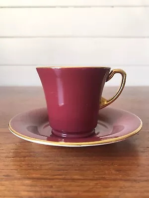 Vintage Crown Devon Fieldings Burgundy Demitasse Cup And Saucer • $25