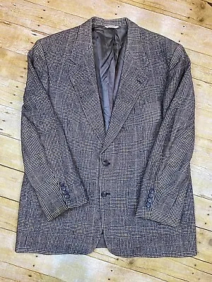 Vintage Herringbone Plaid Men's Blazer Made In USA Camel Hair 48R Brown • $10