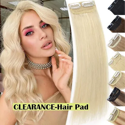 One Piece Human Hair Pad Hairpiece Clip In Top/Side Hair Extensions Patch Pad UK • £14.81