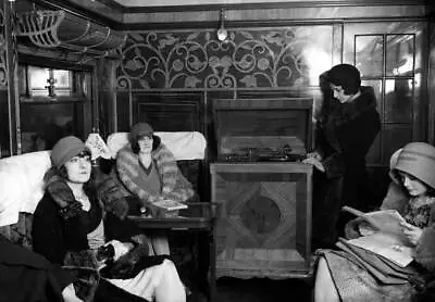 Passengers Listen To A Radio Gramophone On A Train Carraige 1930 OLD PHOTO • $8.50