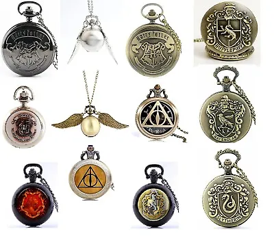 Harry Potter Hogwarts Magic Academy Quartz Battery Pocket Watches Necklace Chain • $11.95