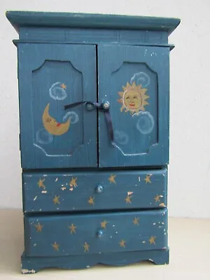Vintage Wooden Rustic Wardrobe Style Trinket Jewellery Box Curio Cabinet. • £39.95