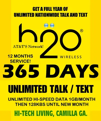 H2o H20 Wireless Sim ⭐ With 365 Days Service Unlimited T/t ⭐ 12 Gb 4g/5g Data* • $125