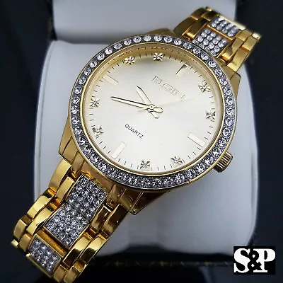 Mens Elgin Luxury Elegant Gold Genuine Diamonds Dress Stainless Steel Watch • $49.99