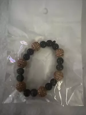 NEW MENS SMALL BEADS 4 MM BRACELET Brown & Black Colour SIZE L. • $10.99