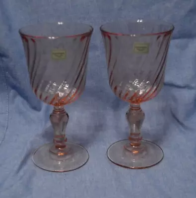 Set Of 2 Vintage Luminarc  Rosaline Pink Swirl Goblets WITH STICKERS  France NOS • $16.95