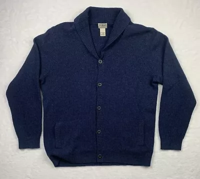 LL Bean Mens Cardigan XL Blue 100% Lambs Wool Knit Shawl Collar Cardigan • $29.95