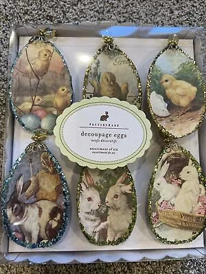 6 Pottery Barn Decoupage Egg Ornaments Assortment In Box Easter NEW . A4 • $19