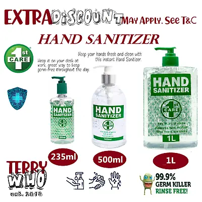 1/2/3/6x Hand Sanitiser Gel Pump Bottle 235/500/1L Kill 99% Of Germs 70% Alcohol • $14.45