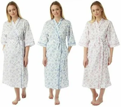 Ladies Women Marlon Floral Spring Poly Cotton Wrap Robe Dressing Gown 10-30 • £17.14