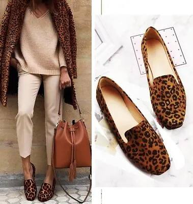 Leopard Women Shoes Penny Loafers Women Flats Slip On Dancing Shoes Casual Shoes • $44.42