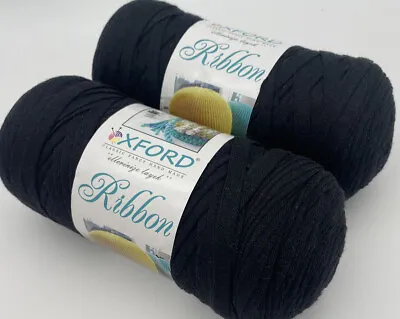 Oxford 100% Cotton Ribbon Tape Yarn - Crochet Bags Baskets -2x250g Rolls - Black • £8.99