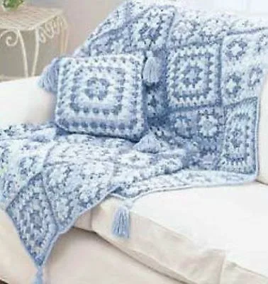 £1.75 • Buy Granny Square Motif Blanket/throw & Pillow Aran Crochet Pattern  