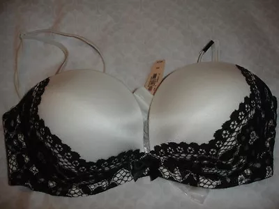 Nwt Victoria's Secret Biofit Strapless Bra 34c White Black Lace Crochet • $64.99