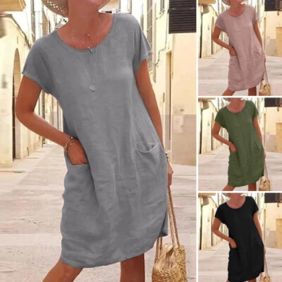 $25.03 • Buy ZANZEA Womens Summer Short Sleeve O Neck Casual Loose Waist Knee Length Sundress