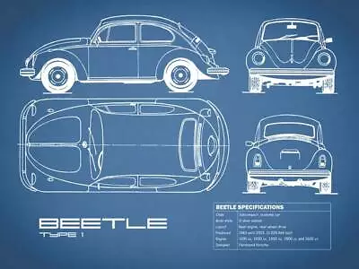 Poster - Vintage VW Beetle Blueprint Retro Modern Patent 4 Sizes • $49.99