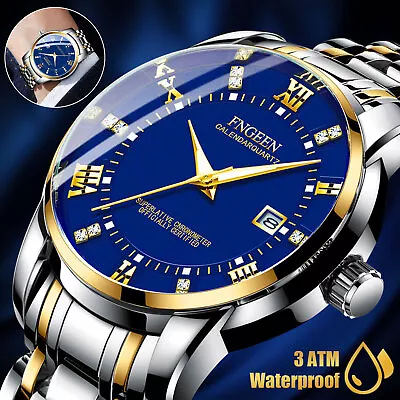 FNGEEN Waterproof Men's Watch Stainless Steel Quartz Luminous Classic Business • $12.98