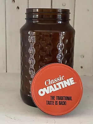 Vintage Ovaltine Glass Jar Amber Honeycomb Container W/orange Lid • $14.95