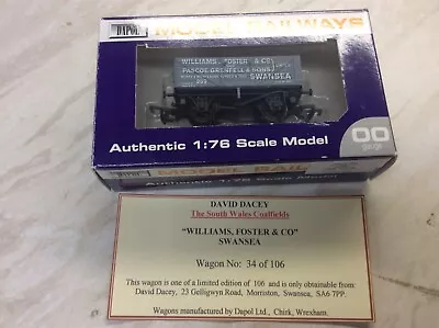 £27.50 • Buy Dapol 7 Plank Coal Wagon David Dacey Ltd Edn Williams Foster & Co 34/106 Mib