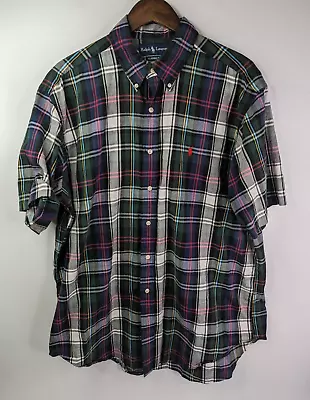 Ralph Lauren Classic Fit Madras Plaid Button Down Short Sleeve Shirt Men's XL • $17.99