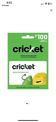Cricket Wireless $100 Refill Card For Prepaid Service Fast Direct Refill • $110