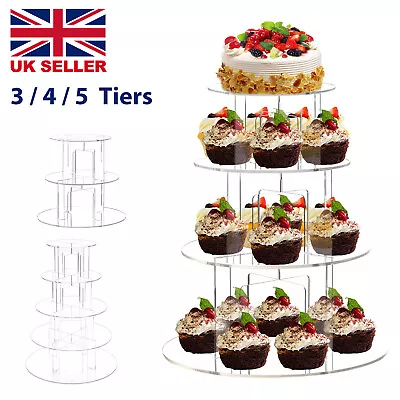 3/4/5 Tier Cake Stand Clear Afternoon Tea Wedding Plate Party Tableware Display • £8.79