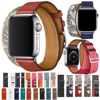 $26.10 • Buy For Apple Watch Series 7 6 5 4 3 2 Genuine Leather Wrist Band Double Tour Straps