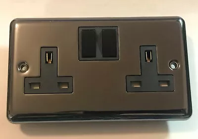 £5.99 • Buy Black Gloss Nickel Or Brush Chrome Wall Plate Plug Socket & Switches Slim Flat