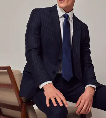 HICKEY FREEMAN Boardroom Navy Blue Pin Stripe Full Suit 42R Wool Nordstrom • $69.99