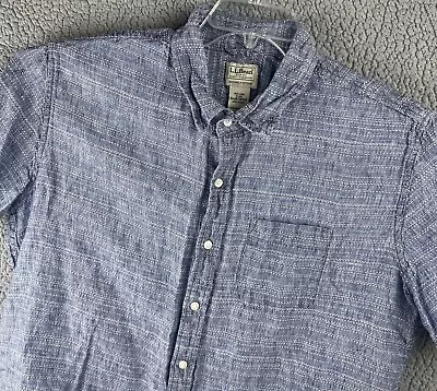 LL Bean 100% Linen Shirt Mens XL Blue Slightly Fitted Short Sleeve Camp Outdoor • $19.59