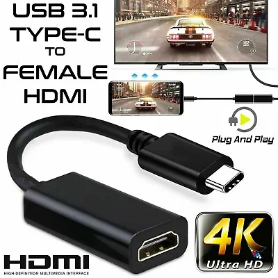 For Phone Android Type C To HDMI USB 3.1 Cable Adapter 4K HD TV Video Converter • £4.79