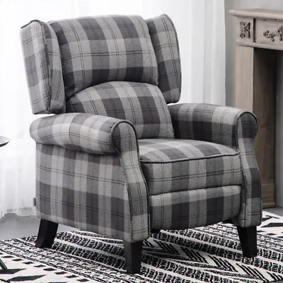 Ergonomic Manual Recliner Chairs Tartan Fabric Armchair Lounge Sofa For Elderly  • £239.95