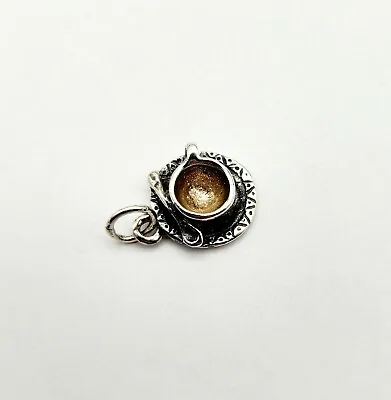Vintage Sterling Silver Bracelet Charm Coffee Or Tea Cup And Saucer With Spoon • £16.39