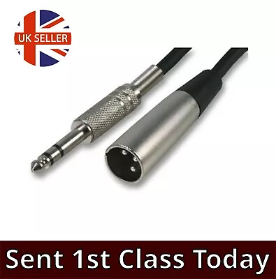 XLR To Big Jack Lead 6.35mm Stereo 1/4  Jack To Male XLR Cable 1m 3m 5m 10m • £7.29