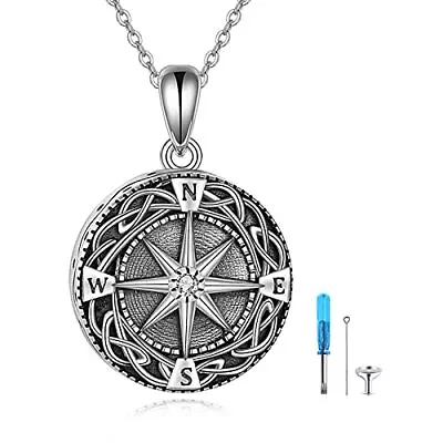 URONE Viking Compass Urn Necklace For Ashes 925 Sterling Silver Viking Compas... • $68.74