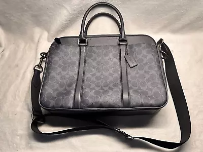 Coach No M1861-F54803 Men`s Signature Slim Briefcase Laptop Bag Charcoal/Black • $77