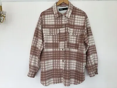 ZARA Brown/White Check Pocket Long Sleeve Shirt Size EUR Small UK8 • $12.32