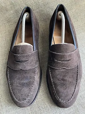Crockett & Jones BOSTON Brown Suede Penny Loafers Shoes Size UK 10.5 E | US 11.5 • $264