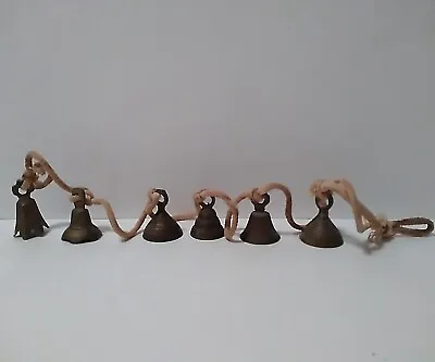 6 Vintage Antique Decorative Etched Ornamental Brass Bells Miniature Altar India • $89