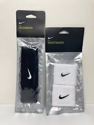 Nike Black White Swoosh Headband And Swoosh Wristbands X2 Unisex Adult Set • $27.95