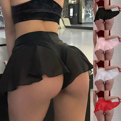 Womens Sexy Micro Mini Skirt Short High-Waist Strechy Swing Ruffles Party Shorts • $8.59