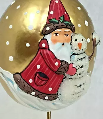 $40 • Buy Brand New Vaillancourt Folk Art Polish Glass Santa Snowman Christmas Ornament