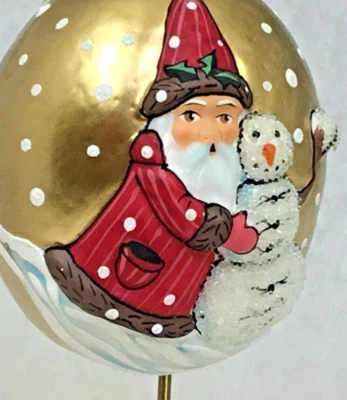 $40 • Buy Brand New Vaillancourt Folk Art Polish Glass Santa Snowman Christmas Ornament