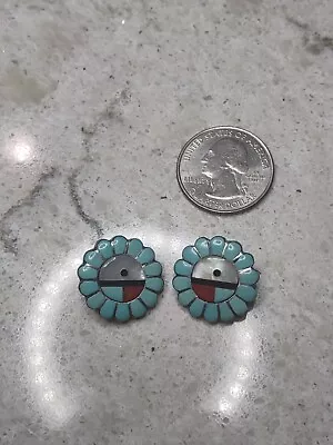 Vintage Zuni Turquoise Inlay Sterling Silver Earrings • $14.99